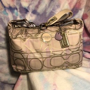 Coach Signature Stripe Plaid Bag with 2 Hangtags